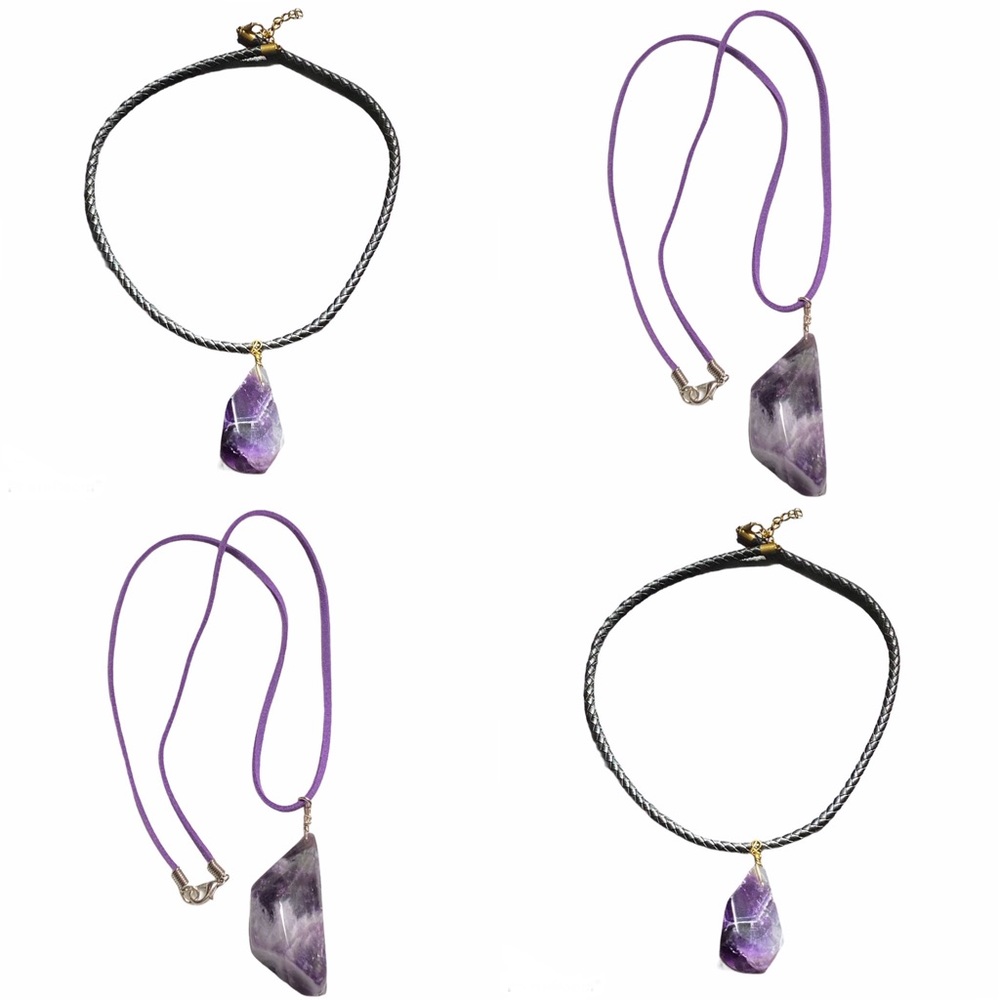 Hand Crafted Amethyst Necklace on Vegan Suede Microfiber Wire Wrapped New - Picture 3 of 7